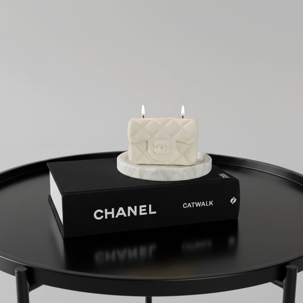 Bougie parfumée artisanale formesac double C Grand crème