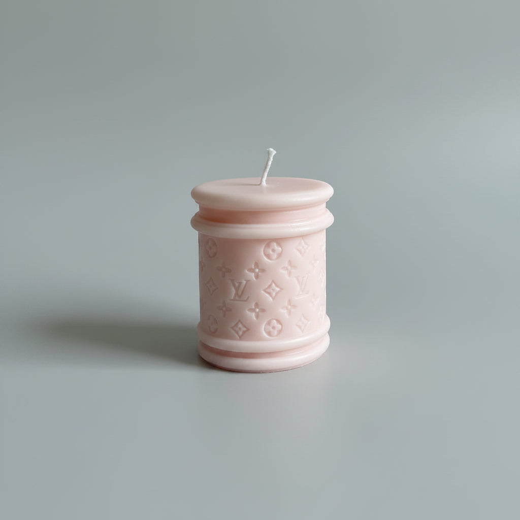 Bougie parfumée artisanale forme sac
cylindre mini rose
