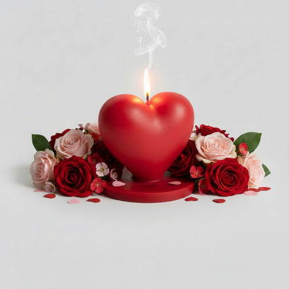 Bougie parfumée artisanale forme coeur rouge pour la saint-valentin