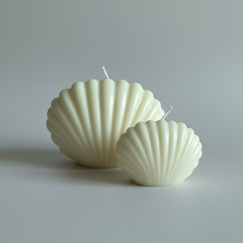 Bougie parfumée artisanale duo forme coquillage crème