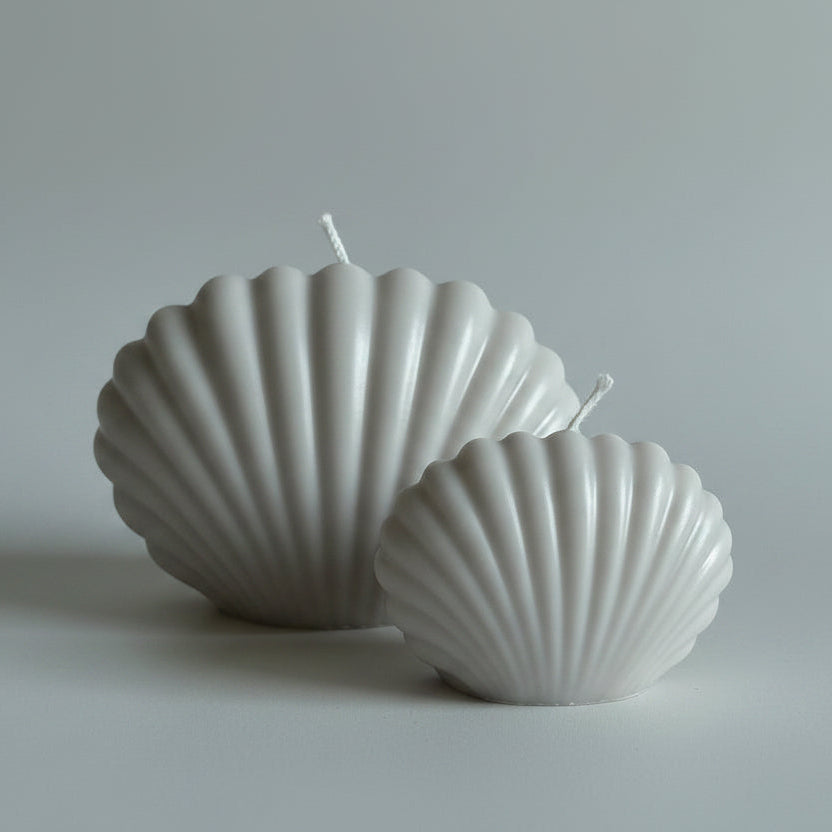 Bougie parfumée artisanale duo forme coquillage gris