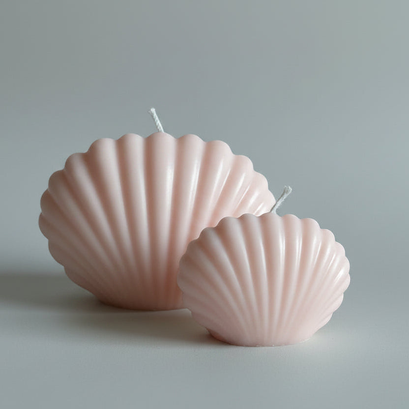 Bougie parfumée artisanale duo forme coquillage rose