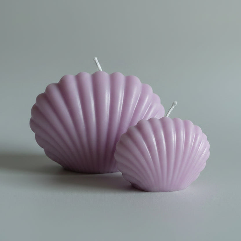 Bougie parfumée artisanale duo forme coquillage violet