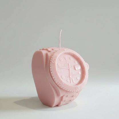 Bougie parfumée artisanale forme montre rose