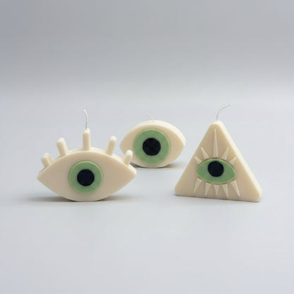 Bougie parfumée artisanale Oeil Vert sur fond blanc
