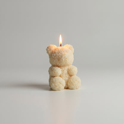 Bougie parfumée artisanale ourson fleuri assis crème