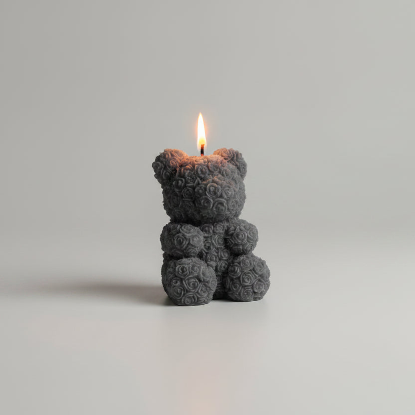 Bougie parfumée artisanale ourson fleuri assis gris