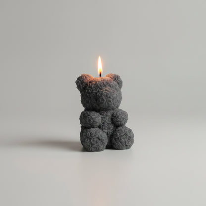 Bougie parfumée artisanale ourson fleuri assis gris