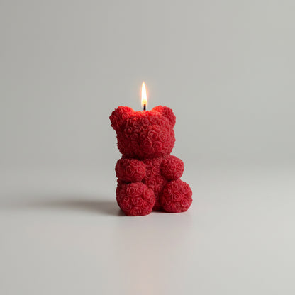 Bougie parfumée artisanale ourson fleuri assis rouge