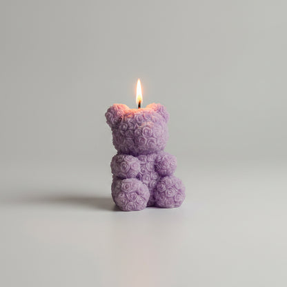 Bougie parfumée artisanale ourson fleuri assis violet