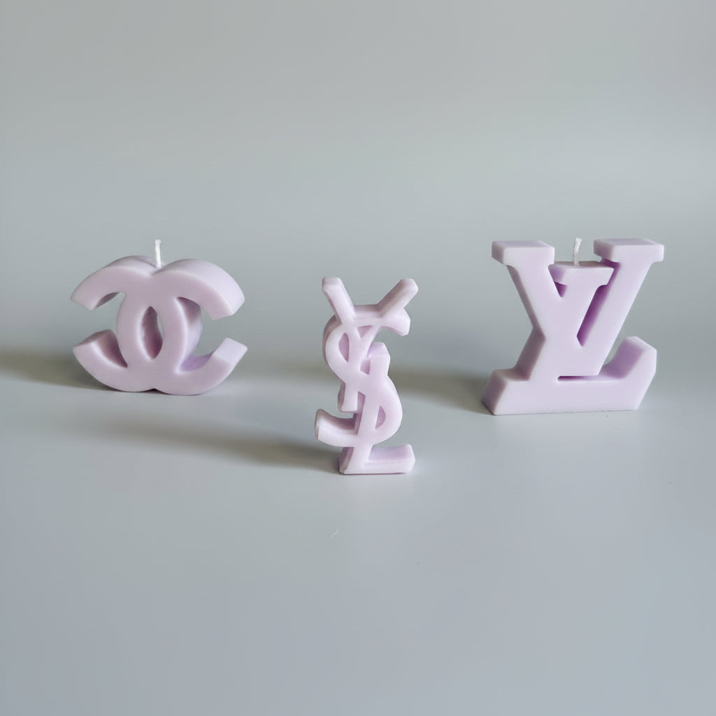 Bougie parfumée artisanale forme logo mini violet