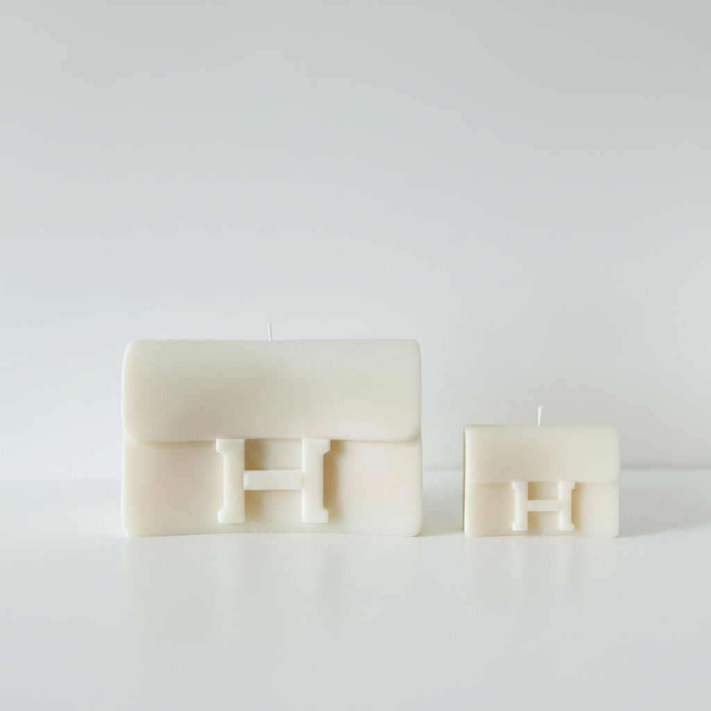Bougie parfumée artisanale forme sac H crème duo